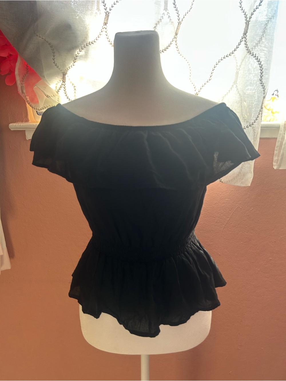 Old Navy Black Off-Shoulder Ruffle Peplum Top